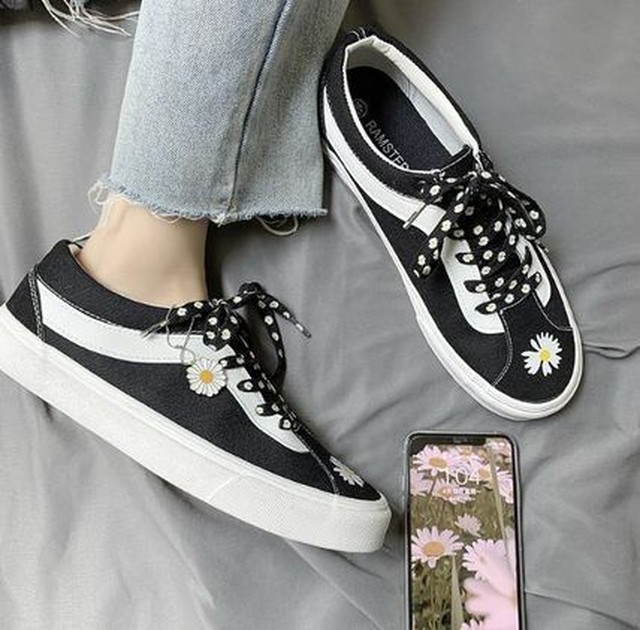 メンズ スニーカー キャンパススニーカー 黒色 靴 花 送料無料 Jb 1