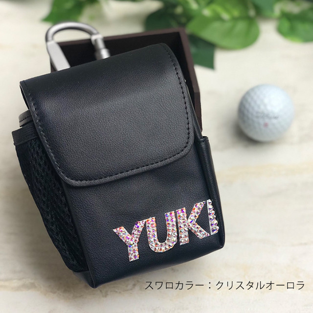 文字切れ名入れ スワロデコ レザー調 レーザー距離計ケース 全12色 ゴルフボールもティーも入る ゴルフ ティー プロゴルファー ゴルフ用 Golf Nikon Bushnell Stinger Garmin ケース 収納 カラビナ付き ベルトループ付き キラキラ スワロフスキー デコ 可愛いcover