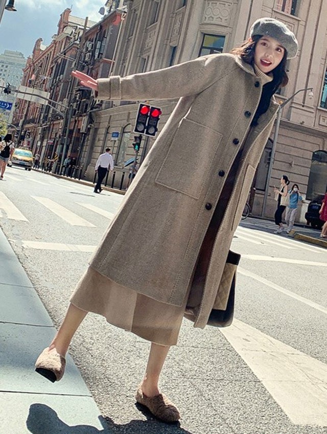 コーデのしやすいナチュラルカラー ロングチェスターコート 秋冬厚手アウター ナチュラルベージュ Myfavoriteitems Store