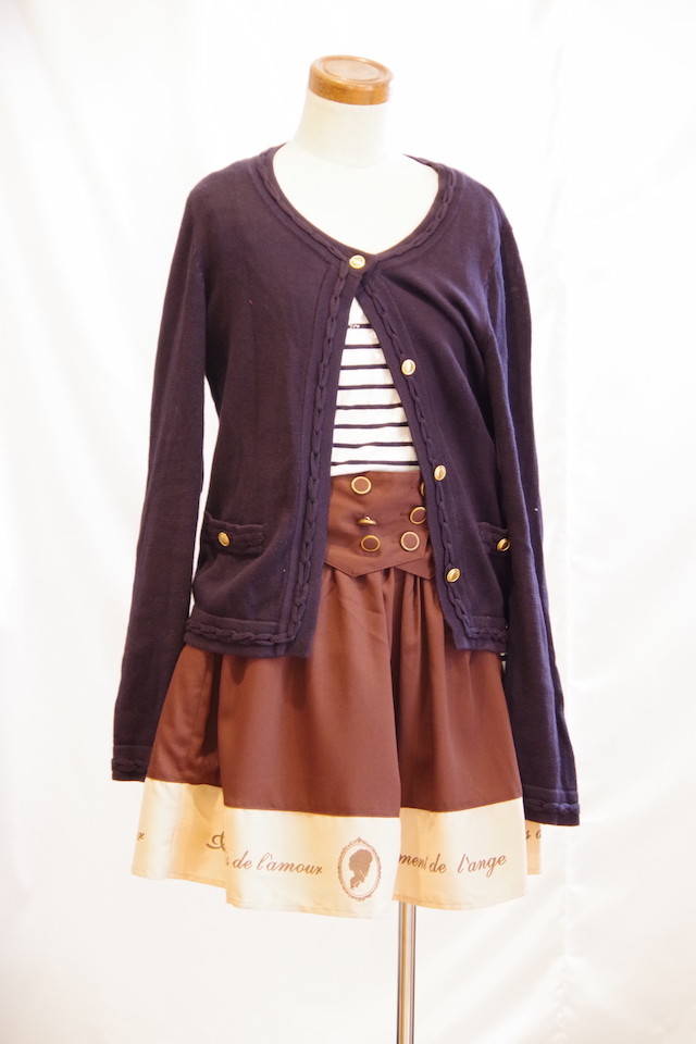 ボーダーカットソー ニットカーディガン 紺 ロリータプリントフレアスカート セット 035 Fake Girl Closet