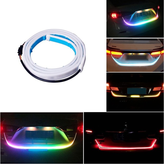 車のスタイリングledストリップトランクライト12v Rgb 1cm Ip68多機能自動リアdrl警告ランプターンシグナルブレーキリバースライト Rgb Car Motosupremeparts