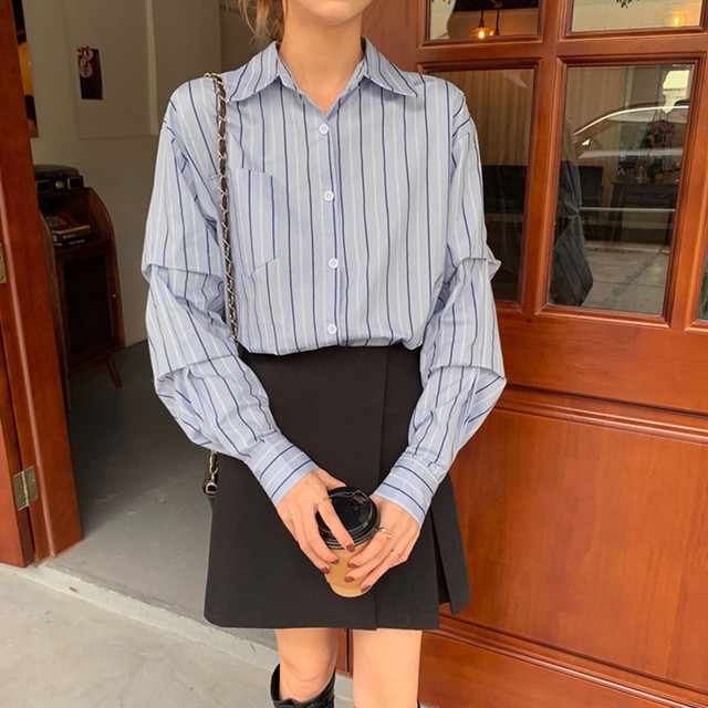 オフィスカジュアル シャツカーディガン 大人かわいいシャツ ストライプ柄 シャツブラウス レディース 長袖 開襟トップス 薄手 ルーズシャツ ゆったり ネット通販 購入 激安 10代 代 30代 40代 春 夏 Roprot ファッション レディースアパレル販売