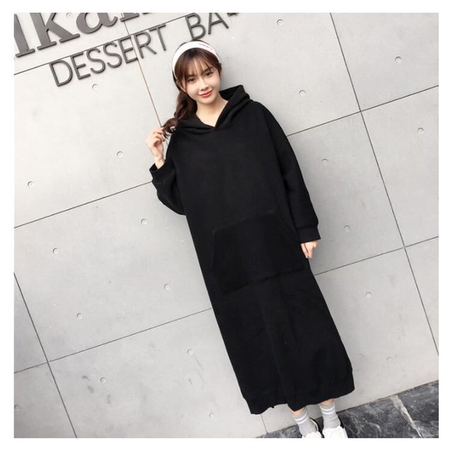 ワンピース 全2色 パーカー ワンピース パーカーワンピース ロング丈 マキシ丈 着瘦せ 体型カバー ゆったり グレー 黒 フード付き 帽子付き 学生 Ol カジュアル ルームウェア 普段着 通勤 通学 オフィス お呼ばれ お出かけ 外出 Goldayahiro