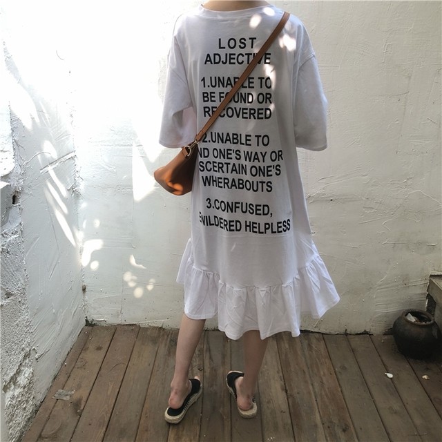 ロング Tシャツ 全2色 フリル ワンピ 韓国スタイル Tyk Mapoche マポッシュ Base店