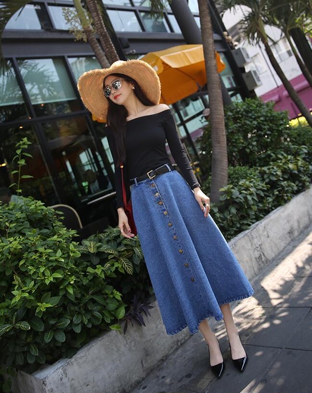 人気デニムv Ali B024 レディースマキシスカートデニムシック Dream Heart