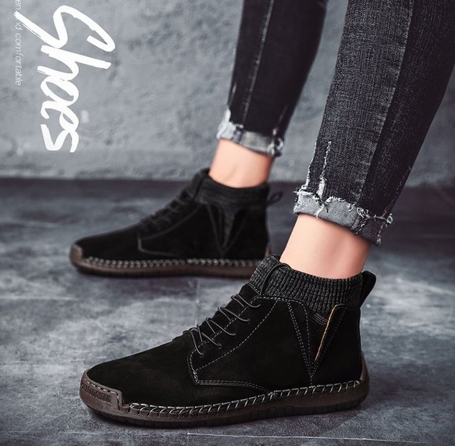 本革 ブーツ メンズ ショートブーツ スエード カジュアルシューズ ブラック A N Skinny