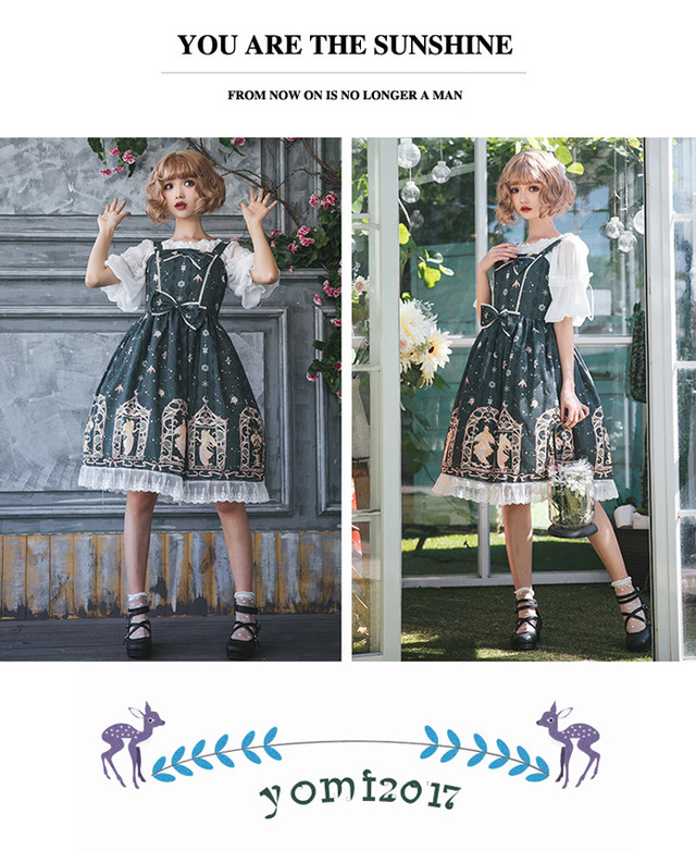 ロリータドレス Jskワンピース キャミワンピ クラシカルロリ 洋服 クラロリ ロリィタ Lolita Aライン オリジナル お茶会 デート イベント 春 夏 ロリ S M L Xl ノースリー レース ビリジャン Mintcat