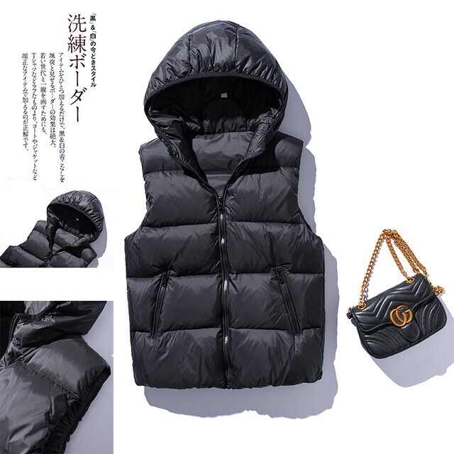 ダウンベスト ショート丈 アウター レディース ダウンジャケット 無地 着回し シンプル おしゃれ 大人可愛い カジュアル お出かけ アウトドア 春 秋 冬 黒 Evergreen