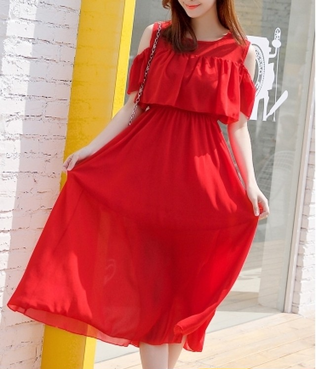 シフォン ワンピース ロング 肩出し オフショルダー 透け感 ドレス インナー S 2xl レディース Kazzu