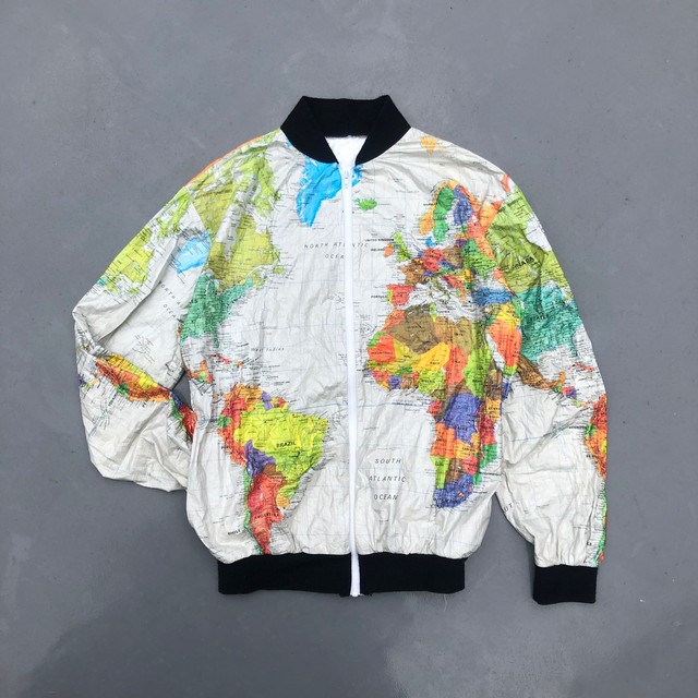 Paper Jacket World Map Pattern 90 S ペーパージャケット ブルゾン 世界地図 ヴィンテージ No Sign