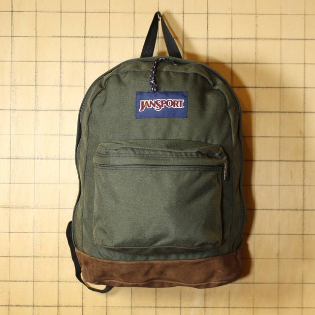 Jansport ジャンスポーツ リュックサック ライトパック スウェードレザー カーキ グリーン ディパック 古着 Used 0702ss121 古着屋ataco Garage