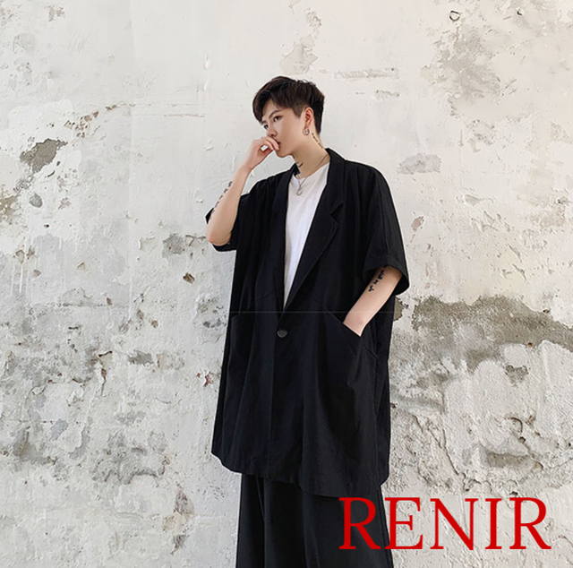 Renir レニール メンズ カーディガン 黒 ブラック 半袖 新品 モード系 モノトーン アウター 羽織もの 夏 秋 服 Renir レニール メンズファッション レディースファッション