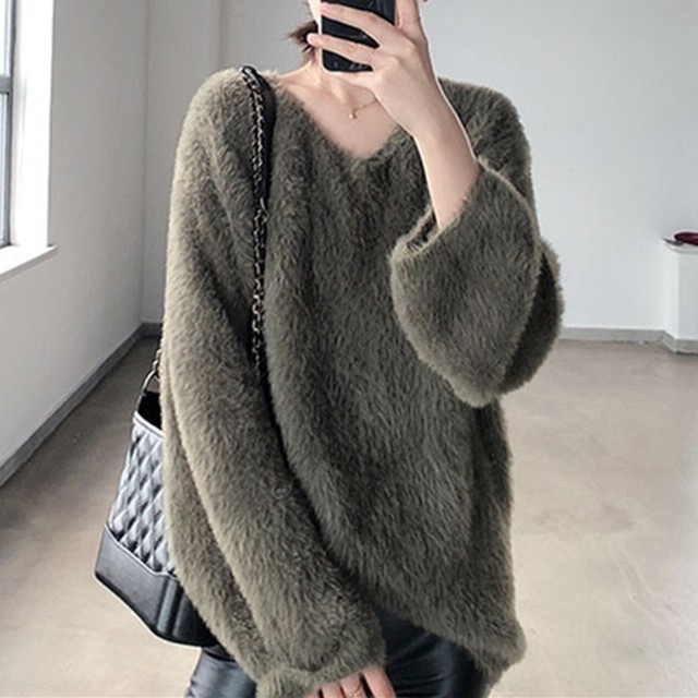 もこもこニット 6色 セーター もこもこ Vカット Vネック カラバリ豊富 ガーリィ 大人可愛い 秋冬 Choco Chaco