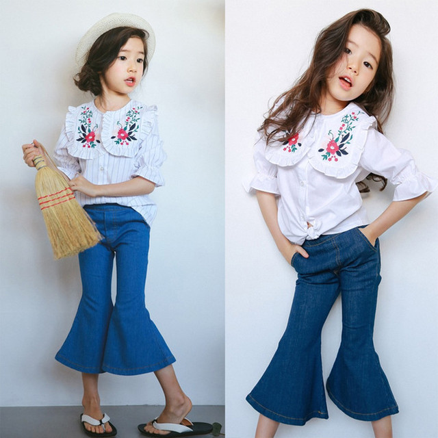 花柄がポイント 刺繍シャツオシャレな変形シャツ 韓国子供服シャツ キッズ用 こども服 女の子 男の子 長袖 シャツ Selectshop Monarmoire