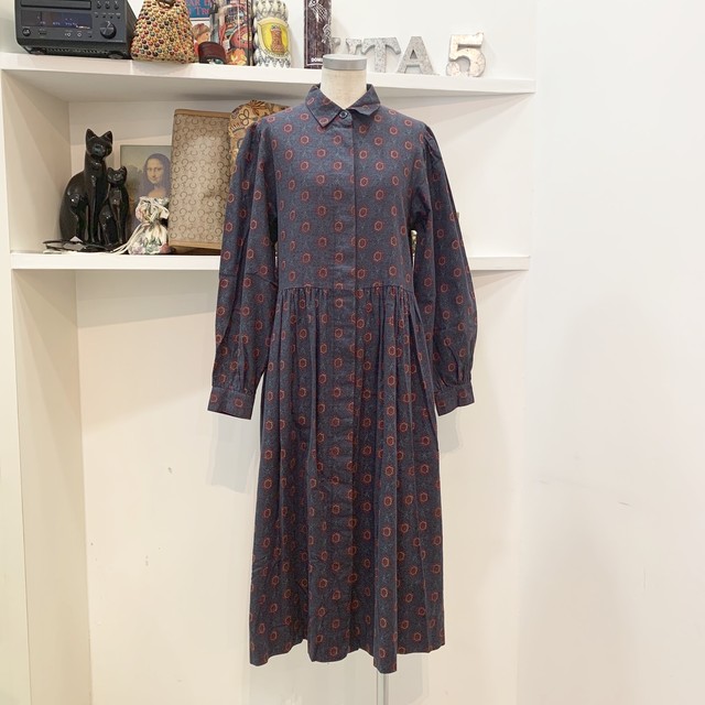 Laura Ashley One Piece Navy ローラアシュレイ ワンピース 総柄 レトロ ネイビー ｕｔａ５