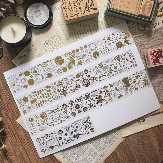 新作 Hy18 花漾和風 京都印記 立体金箔押し マスキングテープ Cherish365 Zakka