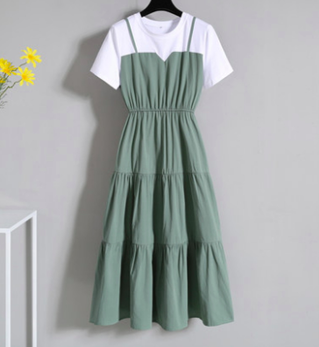 ワンピース 重ね着風ワンピース ミモレ丈 大人カジュアル 大人可愛い カットソー デイリー リゾート O P