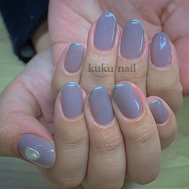 くすみパープル メタリックニュアンスネイル Kuku Nail