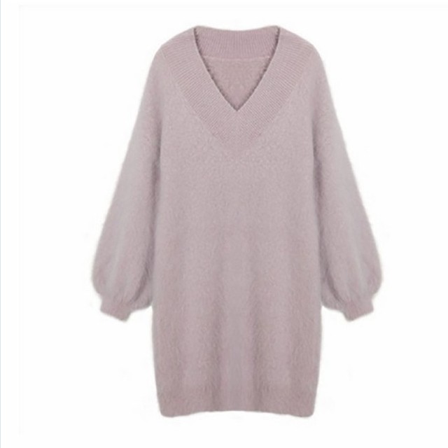 萌袖 モヘア ニットワンピース モコモコニット ふわふわ 萌え袖 ゆるたぽ袖 フェミニン 秋 冬 ゆったり Basecamp49