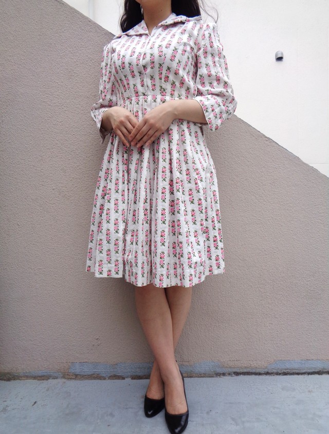 50 S Flower Stripe Pattern Circular Dress花柄ストライプサーキュラーワンピース Little Trip To Heaven