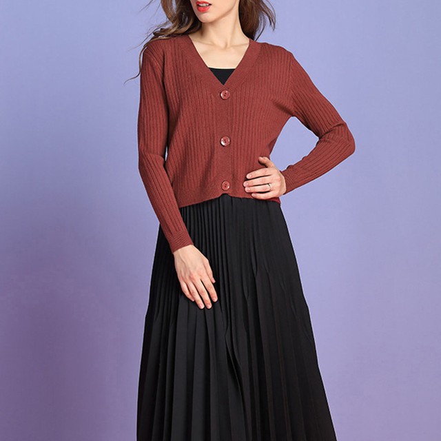 Vネック ニット カーディガン ショート丈 トップス レディース 春 きれいめ 長袖 レディース 韓国ファッション 直輸入通販 セクシーワンピース クールカジュアル 全品送料無料 Ukky Franky