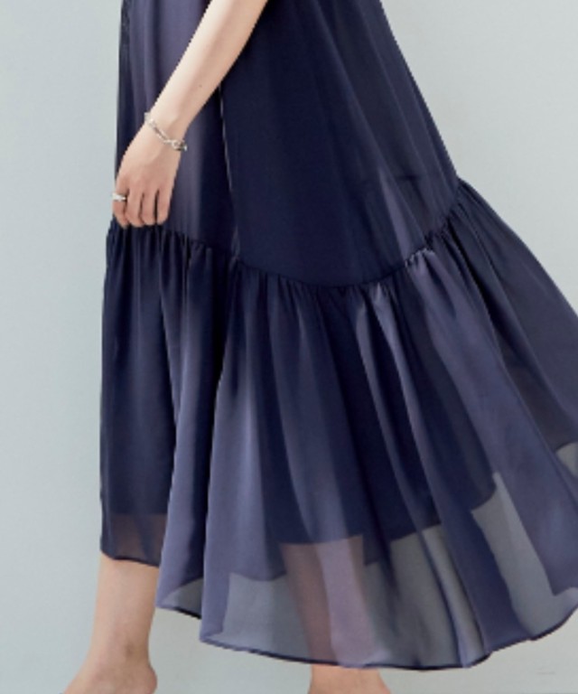 ノースリーブピンタックシアーマキシワンピース Nvy Aunt Marie S