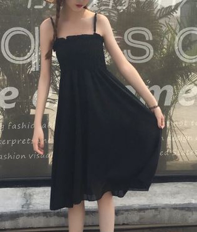 ワンピース ひざ下丈 キャミソール 胸元ギャザー 無地 夏 シフォン カジュアル シンプル 着やせ リゾート Jm5001 ワンピの里