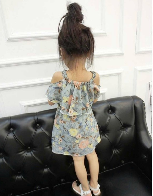 キッズ価格 親子リンクコーデ 花柄ワンピース シフォン素材 オフショルダー 肩出し 花柄 リゾート風 フレア 韓国子供服 キッズサイズ Cnalb5486 Mamatoissyo