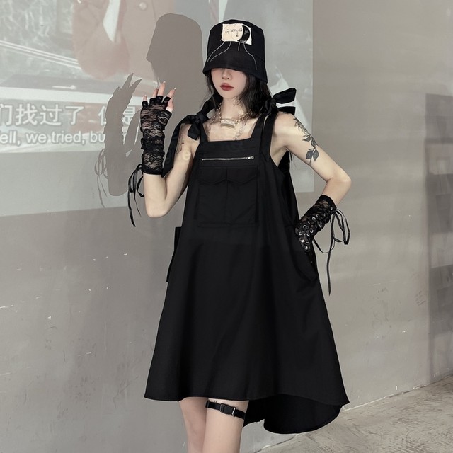 ランキング１位受賞 ゴスロリ ロング丈 ワンピ ノースリーブ アシンメトリー 黒ゴス ストリート系 病み可愛い 原宿系 オルチャン 原宿系 10代 代 最安値 Www Songtainews Net