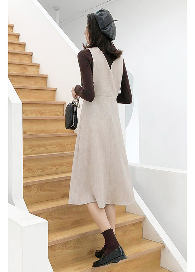 秋冬新作 レディース ジャンパースカート サロペット ワンピース オールインワン 深vネック 細身 特売チャンネル