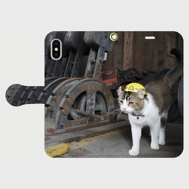 ぴーち施設長の手帳型iphoneスマートフォンケース アンドロイドケース 送料無料 猫雑貨のお店 飛び猫商店