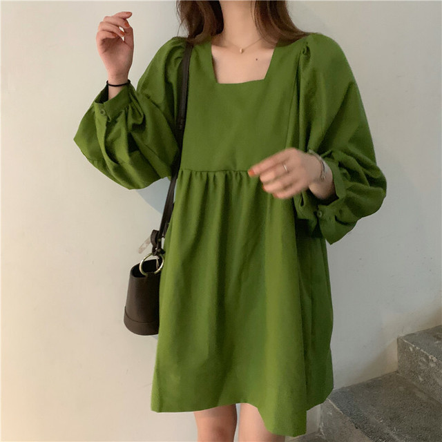 バルーン袖 ワンピース グリーン 長袖ワンピース Rinn Shop