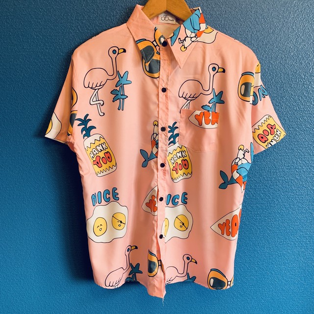 ポップアートパイナップル フラミンゴのアロハシャツ 沖縄のセレクトショップ ローカルブランド イロカライフ