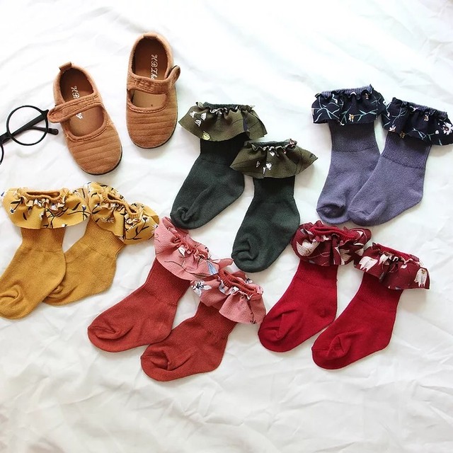 インポート 花柄フリル付きキッズソックス 靴下 女の子用 ピンク Hikari Socks インポート靴下専門店です