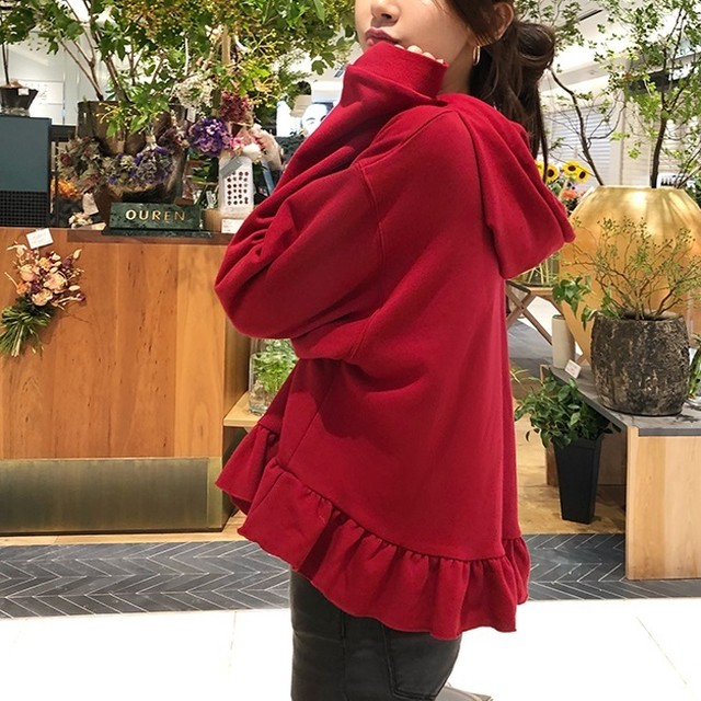 裾フリルが可愛い パーカー ショート丈 プルオーバー トップス 長袖 カジュアル レディース 春服 秋服 韓国 ファッション A0144 Aeka Clothet 裾フリルが可愛い パーカー ショート丈 プルオーバー トップス 長袖 カジュアル レディース 春服 秋服 韓国 ファッション A0144 Aeka Clothet