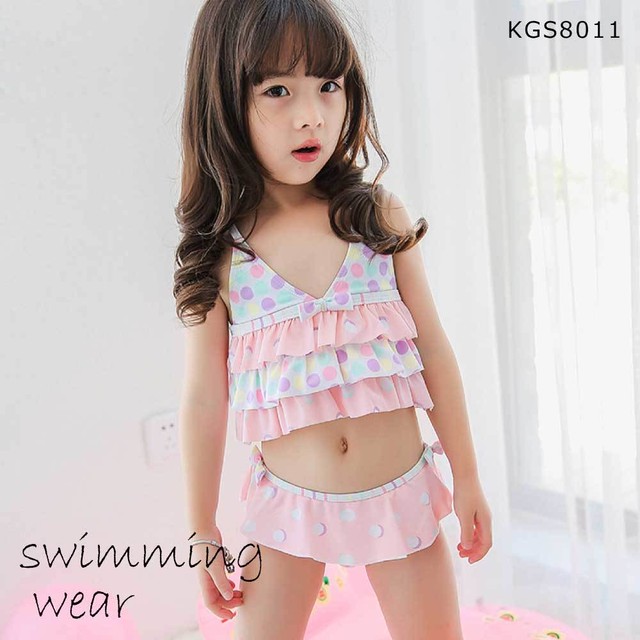 キッズ 女の子 水着 セパレート 水玉模様 フリル パステルカラー 可愛い Kgs8011 Angel Tiara 子供服
