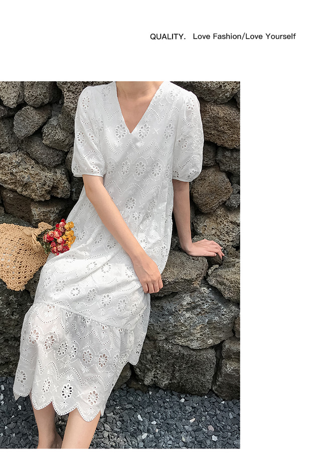マタニティ ワンピース 春 夏 5分丈 ワンピース 大きいサイズ レディース ワンピース 夏 コットンレース ミモレ丈 Vネック ドルマン パフスリーブ 無地 Aライン ティアード切り替え お嬢様 清楚 春夏 お出かけ 白 黒 3l E215 Like Home