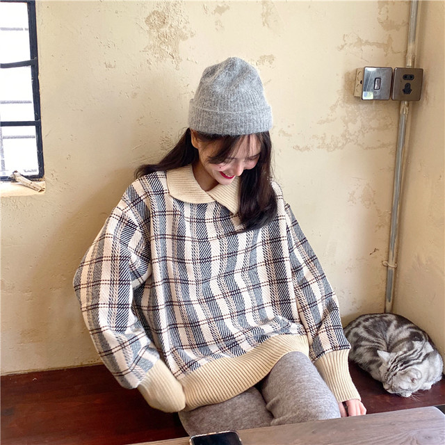 レトロコーデに チェック柄 ニット セーター ゆったり ハイネック トップス レディース フェミニン カジュアル 秋冬 長袖 デイリー Ptnym2492 Shop Suba