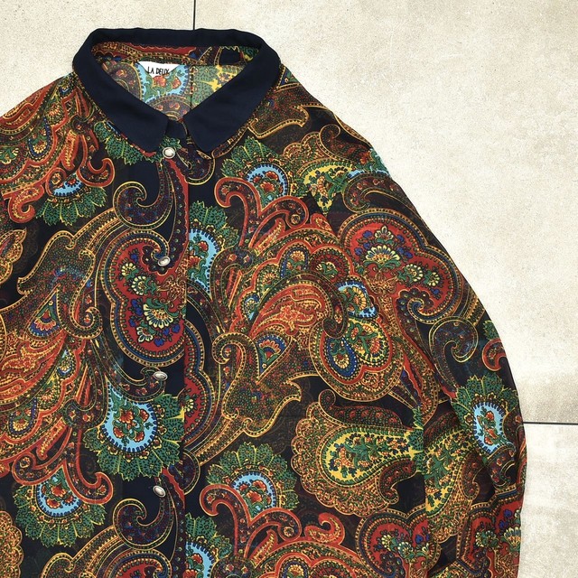 Paisley full pattern bicolor sheer shirt
