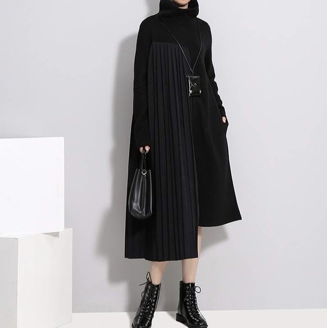 ニットワンピース 大きいサイズ 冬新作 ロングニットワンピース タートルニットワンピース タートルネック ニットワンピース 冬 冬物 冬服 韓国 オルチャン Leaflower 001 リーフラワー レディースファッション専門店