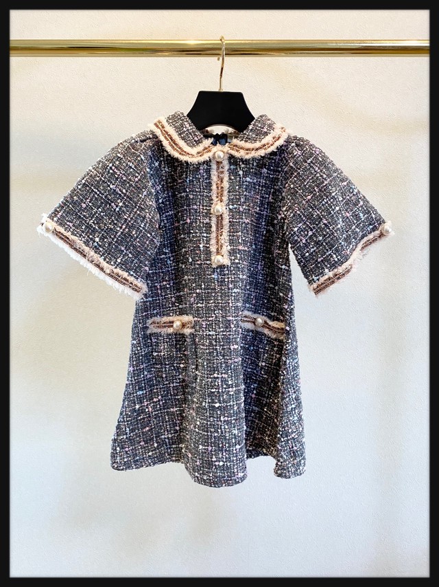 パールボタンツイードワンピース Op3 こども服 キッズフォーマル 発表会 卒園式 キッズオーディション キッズファッション インポートこども服 キッズワンピース キッズモデル キッズドレス パーティ 習い事 ピアノ バレエ 親子コーデ 冠婚葬祭 April
