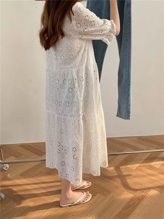 2色 レース ワンピース ロング丈 ベージュ パープル レディース ファッション 韓国 オルチャン Cocotown