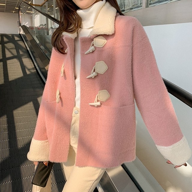 全3色 フェイクミンクダッフルコート 長袖 大人可愛い フェミニン ナチュラル 無地 秋冬 お出かけ 通勤 デート 女子会 デイリー くすみカラー Arroser