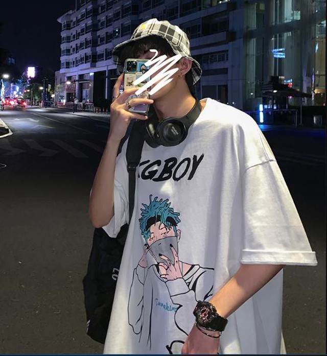 Yuzki 韓国ファッション オーバーサイズロゴ Tシャツ ストリート トップス 半袖 夏 メンズファッション プチプラ Yuzki
