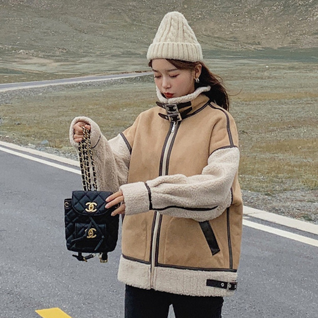 ワントーンボアブルゾン アウター もこもこ カジュアル 羽織 ラテカラー 学生 メンズライク オーバーサイズ 秋冬 防寒 Sunrise0911