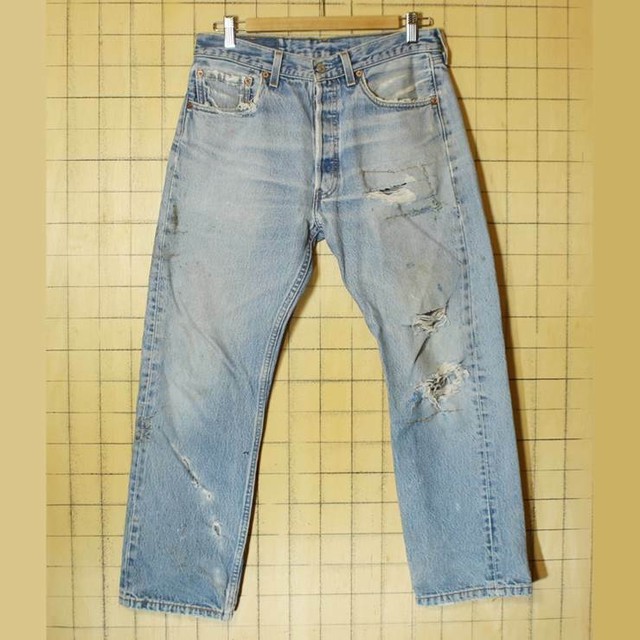 Usa製 古着 Levis リーバイス 501xx クラッシュ ジーンズ デニム パンツ ブルー W33 ss127 古着屋ataco Garage