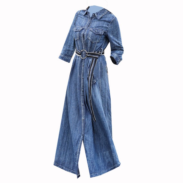 ワンピース レディース きれいめ デニムワンピース ロング丈 マキシ丈 異素材mix ストライプ 切り替え 大人 個性的 シャツ風 大きいサイズ 七分袖 デニムドレス シャツワンピース カジュアル デート 女子会 お出かけ 春 秋 秋 冬 代 30代 40代 アラサー アラフォー Xs S M L