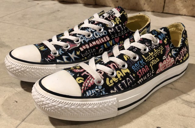 Converse コンバースオールスター Loカットスニーカー 黒 英字柄 24cm 陽気な古着屋frank