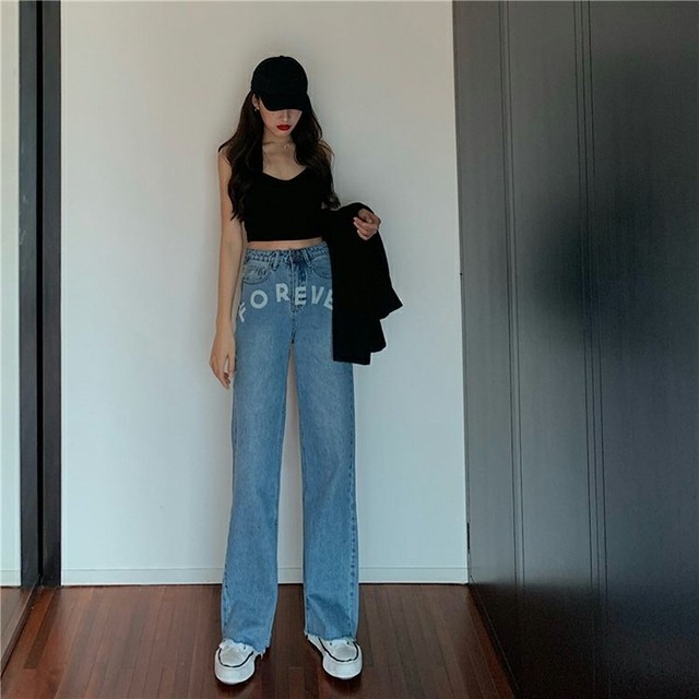 ウォッシュドレタープリントジーンズレディース夏ハイウエストゆるくて細いワイドレッグパンツドラッグパンツ ハイウェスト サマー 夏物 ワイドパンツ The Empress Chaos