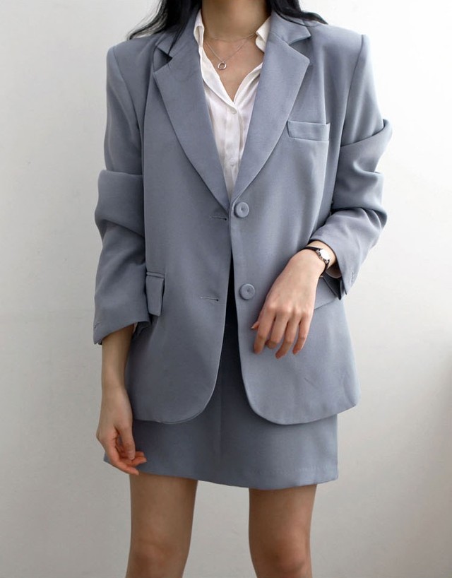 大きいサイズ セットアップ レディース 春夏冬 アウター ジャケット スーツカラー ミニスカート きれいめ おしゃれ フォーマル フェミニン お出かけ デート 通勤 オフィス 通学 普段着 ブルー ライトグリーン Hf Haru Foo